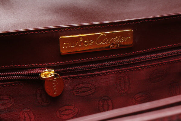 カルティエ マストライン ワインレッド レザー 斜め掛け ショルダーバッグ レディース CARTIER 中古