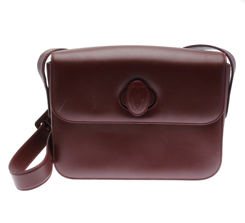 カルティエ マストライン ワインレッド レザー 斜め掛け ショルダーバッグ レディース CARTIER 中古