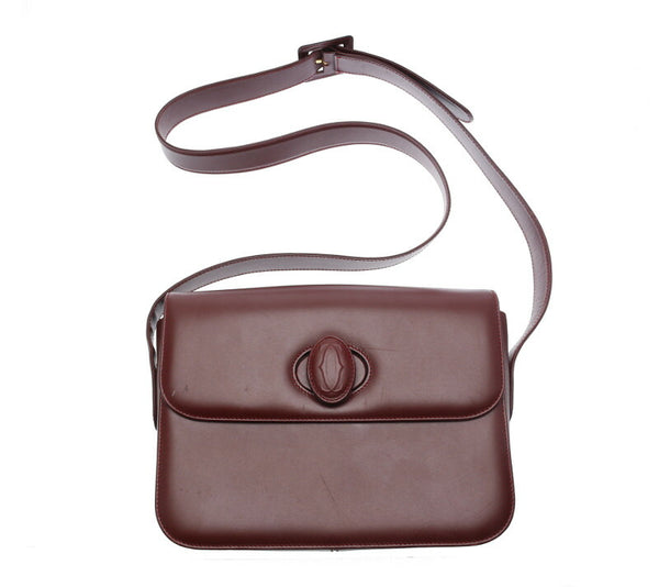 カルティエ マストライン ワインレッド レザー 斜め掛け ショルダーバッグ レディース CARTIER 中古