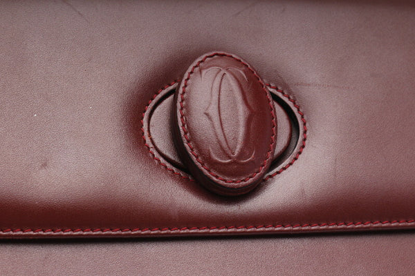 カルティエ マストライン ワインレッド レザー 斜め掛け ショルダーバッグ レディース CARTIER 中古