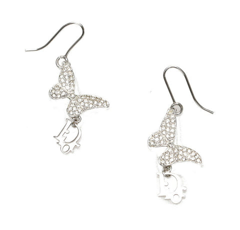 クリスチャンディオール バタフライラインストーン シルバー メタル ピアス レディース Christian Dior 中古