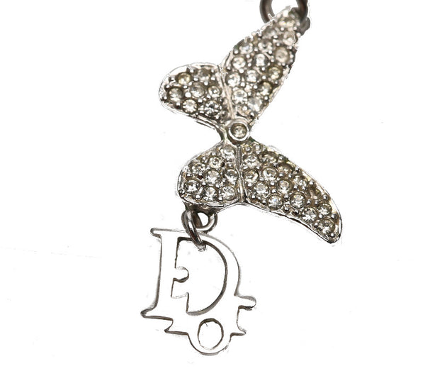 クリスチャンディオール バタフライラインストーン シルバー メタル ピアス レディース Christian Dior 中古