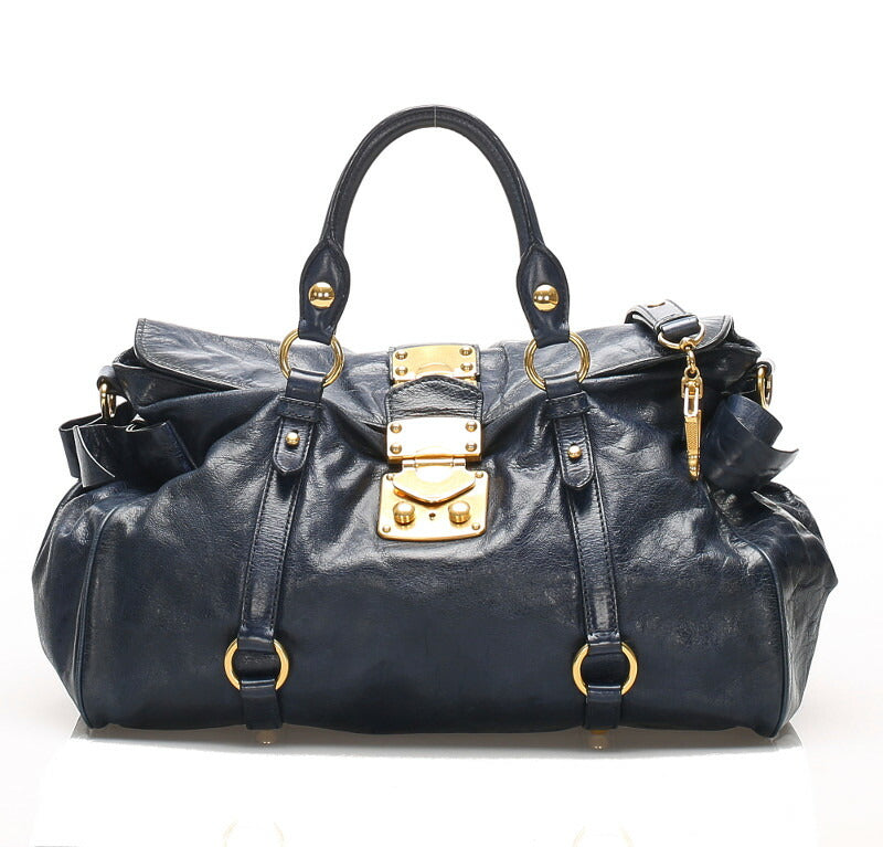ミュウミュウ ブルー  レザー ショルダーバッグ レディース MIUMIU 中古