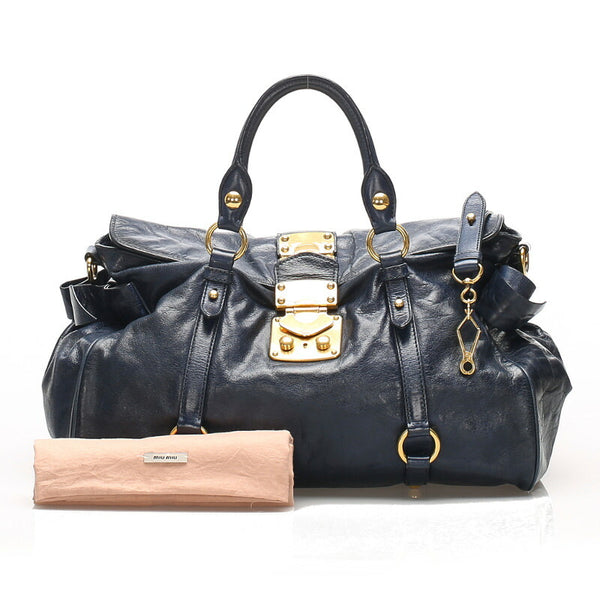 ミュウミュウ ブルー  レザー ショルダーバッグ レディース MIUMIU 中古
