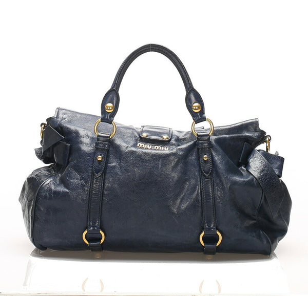 ミュウミュウ ブルー  レザー ショルダーバッグ レディース MIUMIU 中古