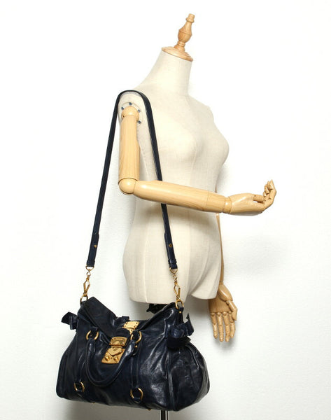 ミュウミュウ ブルー  レザー ショルダーバッグ レディース MIUMIU 中古