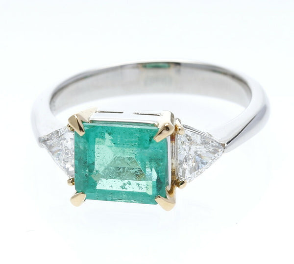 Pt900 プラチナ K18YG イエローゴールド コンビ エメラルド1.69ct ダイヤ0.40ct リング 指輪 レディース 12号 中古