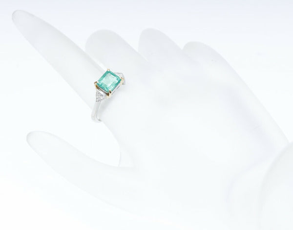 Pt900 プラチナ K18YG イエローゴールド コンビ エメラルド1.69ct ダイヤ0.40ct リング 指輪 レディース 12号 中古