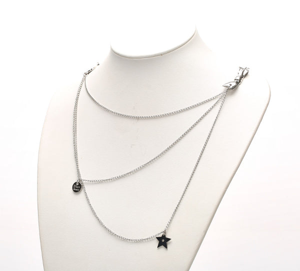 クリスチャンディオール シルバー メタル ロゴリボン　ラリアット風 ネックレス レディース Christian Dior 中古