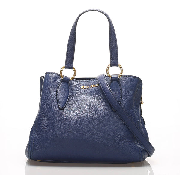 ミュウミュウ ブルー  レザー ショルダーバッグ レディース MIUMIU 中古