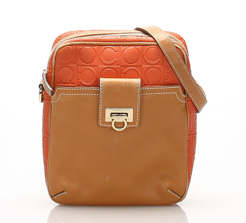 ガンチーニ AF-21 4914 ブラウン オレンジ PVC レザー ショルダーバッグ レディース 中古