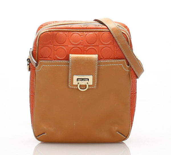 ガンチーニ AF-21 4914 ブラウン オレンジ PVC レザー ショルダーバッグ レディース 中古