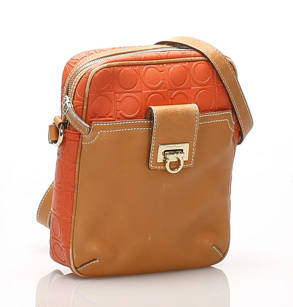 ガンチーニ AF-21 4914 ブラウン オレンジ PVC レザー ショルダーバッグ レディース 中古