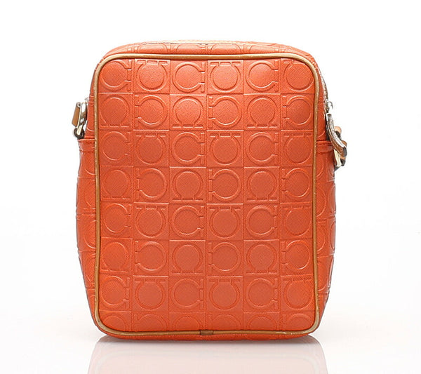 ガンチーニ AF-21 4914 ブラウン オレンジ PVC レザー ショルダーバッグ レディース 中古