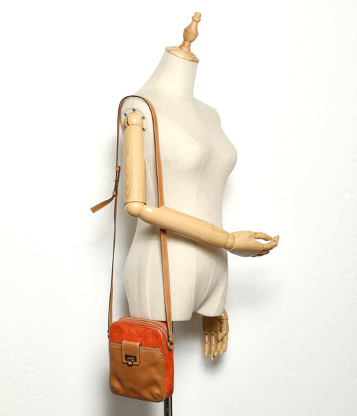 ガンチーニ AF-21 4914 ブラウン オレンジ PVC レザー ショルダーバッグ レディース 中古