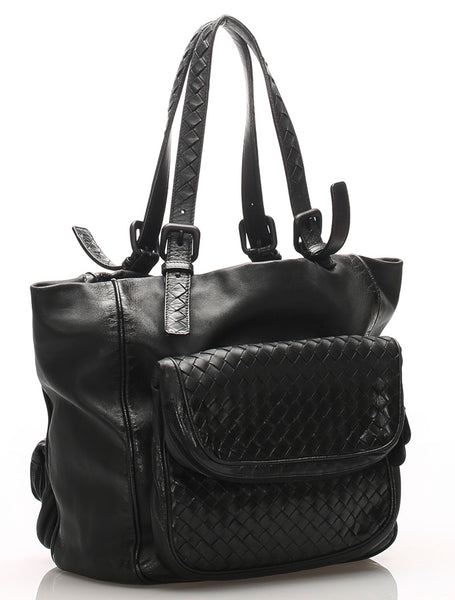 ボッテガヴェネタ イントレチャート ブラック レザー トートバッグ レディース BOTTEGAVENETA 中古