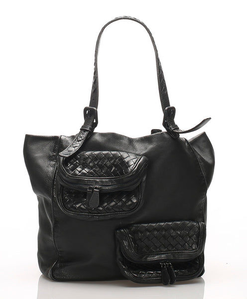 ボッテガヴェネタ イントレチャート ブラック レザー トートバッグ レディース BOTTEGAVENETA 中古