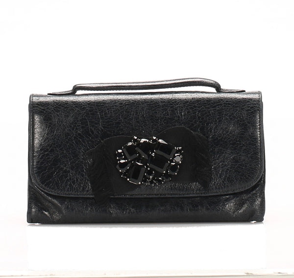 ミュウミュウ ブラック レザー 長財布 レディース MIUMIU 中古