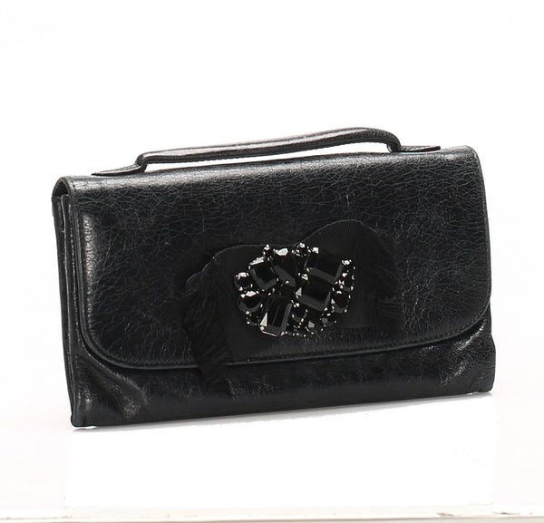 ミュウミュウ ブラック レザー 長財布 レディース MIUMIU 中古