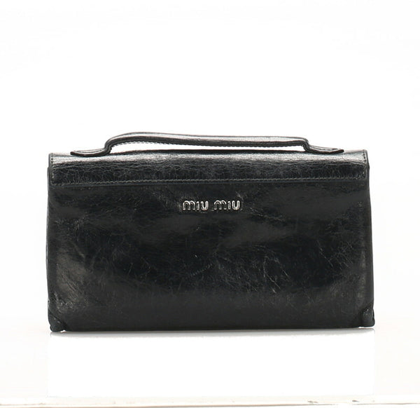 ミュウミュウ ブラック レザー 長財布 レディース MIUMIU 中古