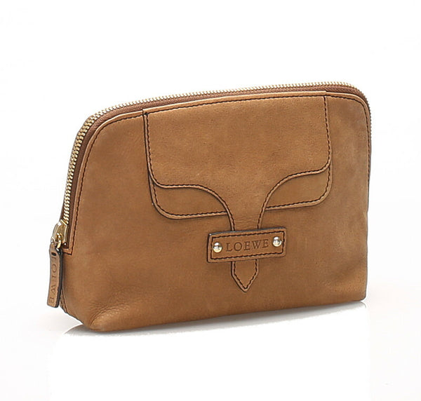 ロエベ ブラウン レザー アクセサリーポーチ レディース LOEWE 中古