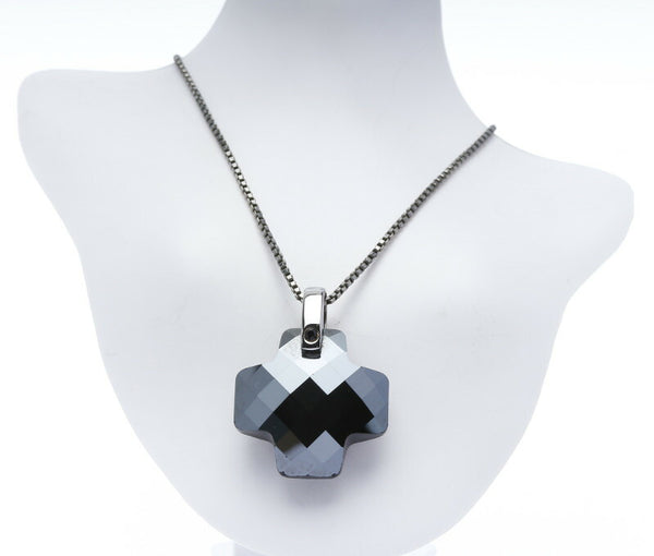スワロフスキー シルバー ブラック メタル クロス ネックレス レディース SWAROVSKI 中古