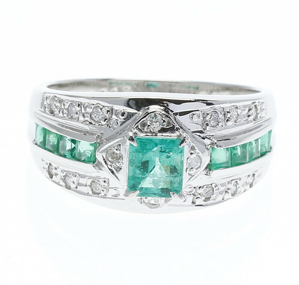 Pt900 プラチナ エメラルド0.40ct＆0.48 ダイヤ0.13ct リング 指輪 レディース 12号 中古