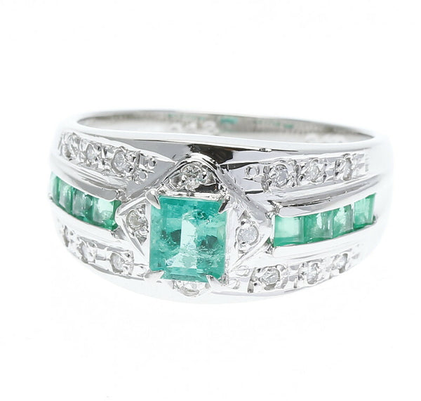 Pt900 プラチナ エメラルド0.40ct＆0.48 ダイヤ0.13ct リング 指輪 レディース 12号 中古