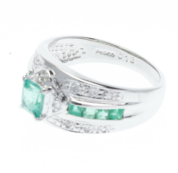 Pt900 プラチナ エメラルド0.40ct＆0.48 ダイヤ0.13ct リング 指輪 レディース 12号 中古