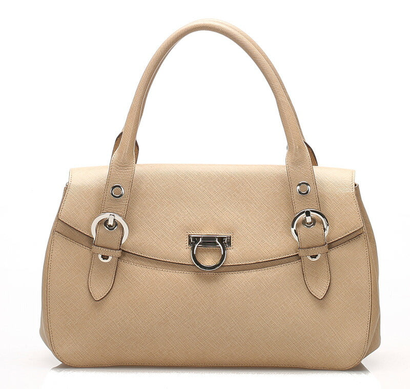 ガンチーニ サフィアーノ AB-21 5322 ベージュ レザー ハンドバッグ レディース 中古