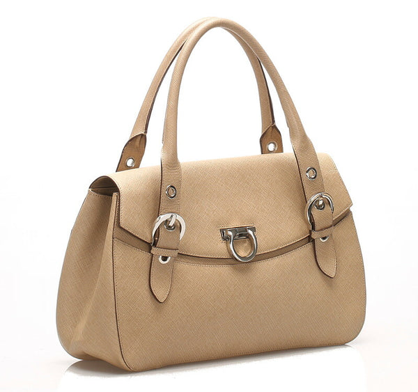 ガンチーニ サフィアーノ AB-21 5322 ベージュ レザー ハンドバッグ レディース 中古