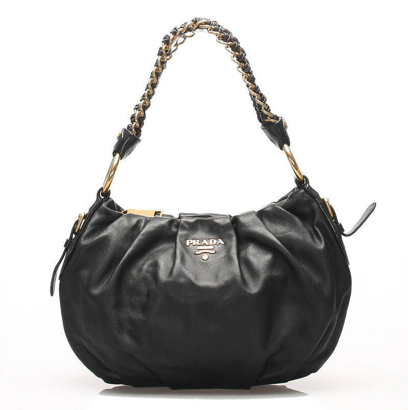 プラダ チェーン ネイビー レザー ショルダーバッグ レディース PRADA 中古