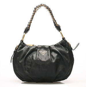 プラダ チェーン ネイビー レザー ショルダーバッグ レディース PRADA 中古