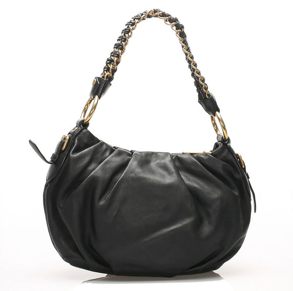 プラダ チェーン ネイビー レザー ショルダーバッグ レディース PRADA 中古