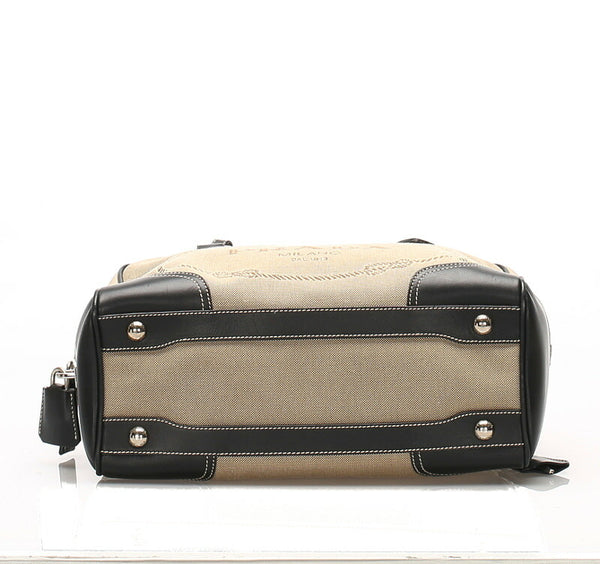 プラダ ロゴジャガード ブラウン  キャンバス レザー ハンドバッグ レディース PRADA 中古