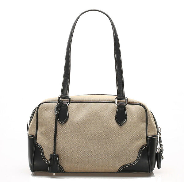 プラダ ロゴジャガード ブラウン  キャンバス レザー ハンドバッグ レディース PRADA 中古