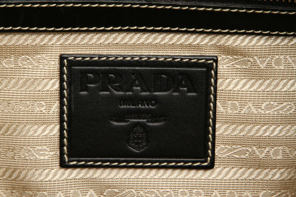 プラダ ロゴジャガード ブラウン  キャンバス レザー ハンドバッグ レディース PRADA 中古