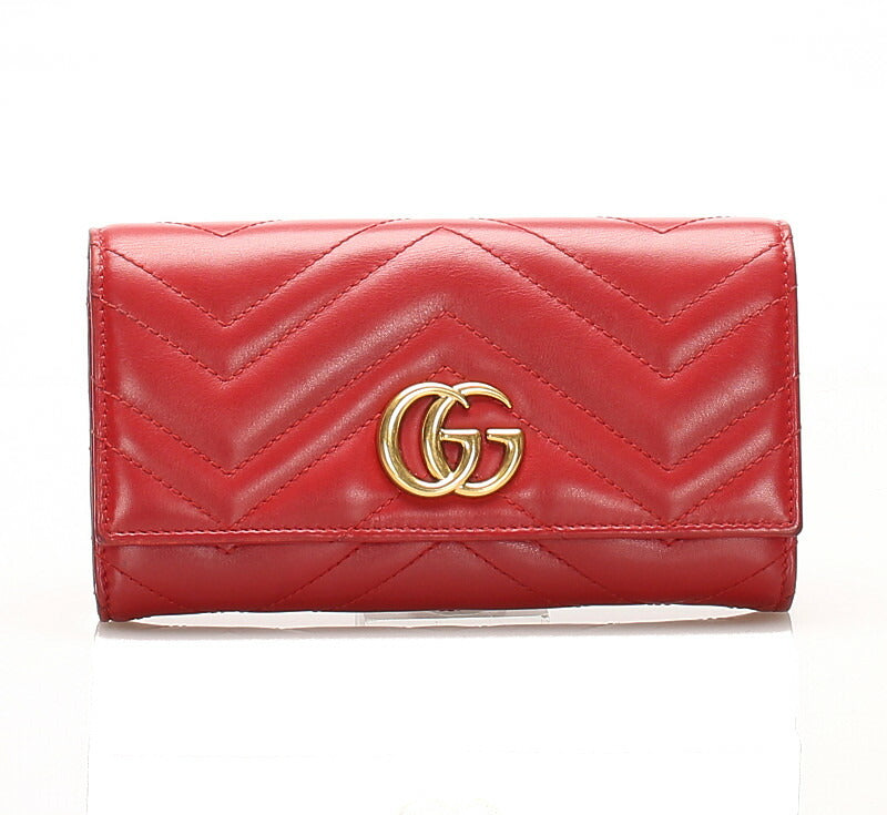 グッチ GGマーモント 443436 レッド 赤 レザー 長財布 レディース GUCCI 中古
