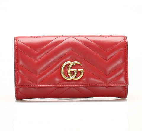 グッチ GGマーモント 443436 レッド 赤 レザー 長財布 レディース GUCCI 中古