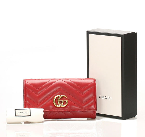 グッチ GGマーモント 443436 レッド 赤 レザー 長財布 レディース GUCCI 中古