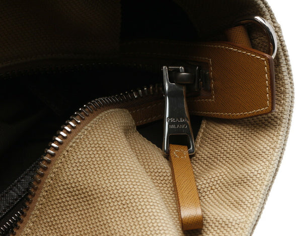 プラダ カナパ ベージュ キャンバス ハンドバッグ レディース PRADA 中古