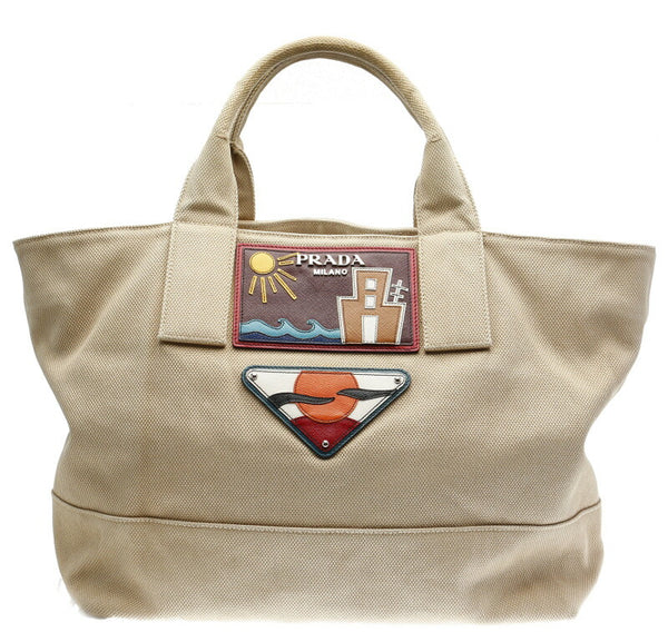 プラダ カナパ ベージュ キャンバス ハンドバッグ レディース PRADA 中古