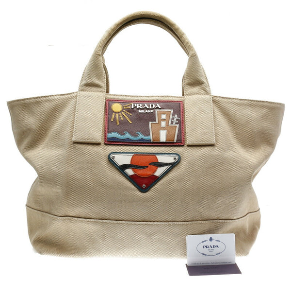 プラダ カナパ ベージュ キャンバス ハンドバッグ レディース PRADA 中古