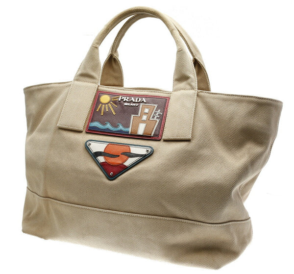 プラダ カナパ ベージュ キャンバス ハンドバッグ レディース PRADA 中古