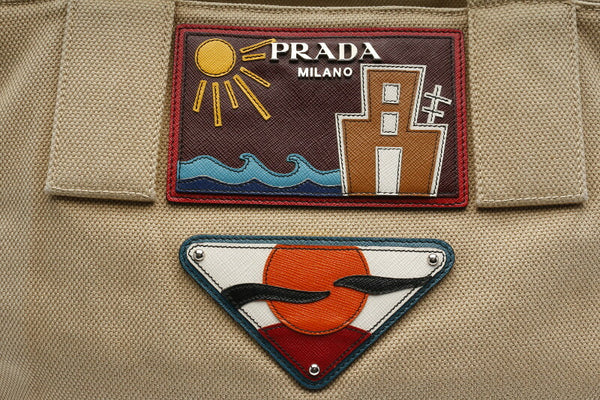 プラダ カナパ ベージュ キャンバス ハンドバッグ レディース PRADA 中古