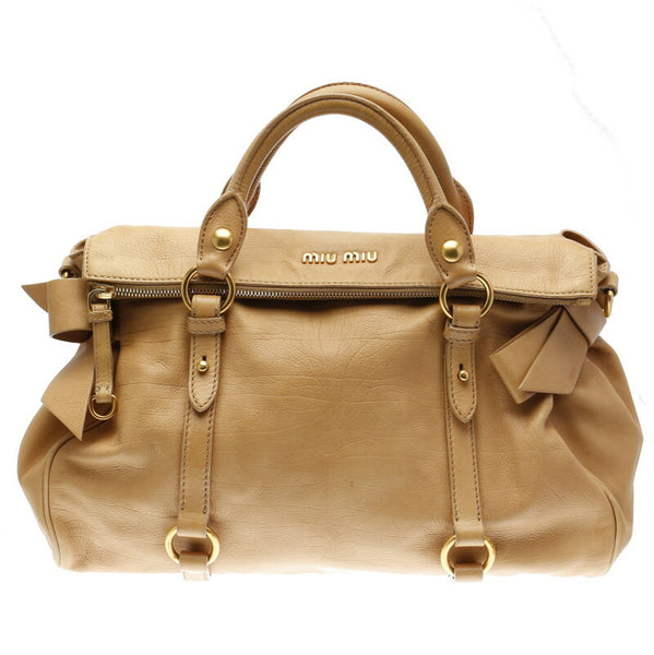 ミュウミュウ ベージュ レザー ハンドバッグ ショルダーバッグ 2WAY レディース MIUMIU 中古