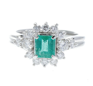 Pt900 プラチナ エメラルド0.65ct ダイヤ0.66ct リング 指輪 レディース 8号 中古