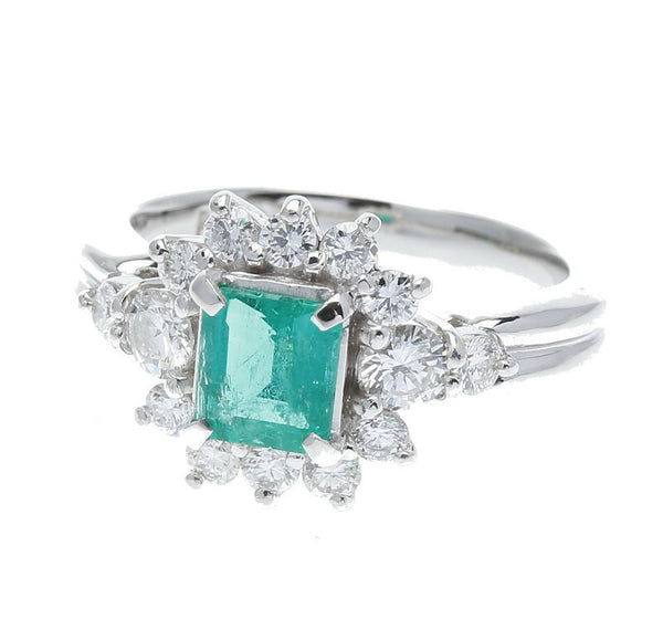 Pt900 プラチナ エメラルド0.65ct ダイヤ0.66ct リング 指輪 レディース 8号 中古