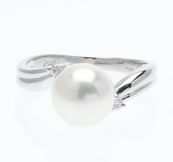 Pt900 プラチナ パール8mm ダイヤ0.02ct リング 指輪 レディース 8.5号 中古