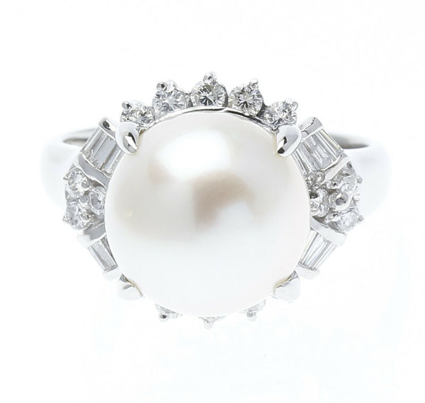 Pt900 プラチナ アコヤパール10.5mm ダイヤ0.48ct リング 指輪 レディース 10号 中古